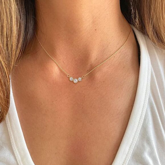 3 Simulated Diamond Solitaire Necklace, Trio CZ Diamond Pendant, Layering Chain - Picture 4 of 5